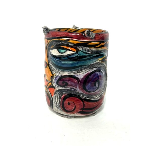Kerri Buxton Brad Taylor Abstract Studio Pottery Face Vase Signed Dated 5" High - Picture 2 of 7